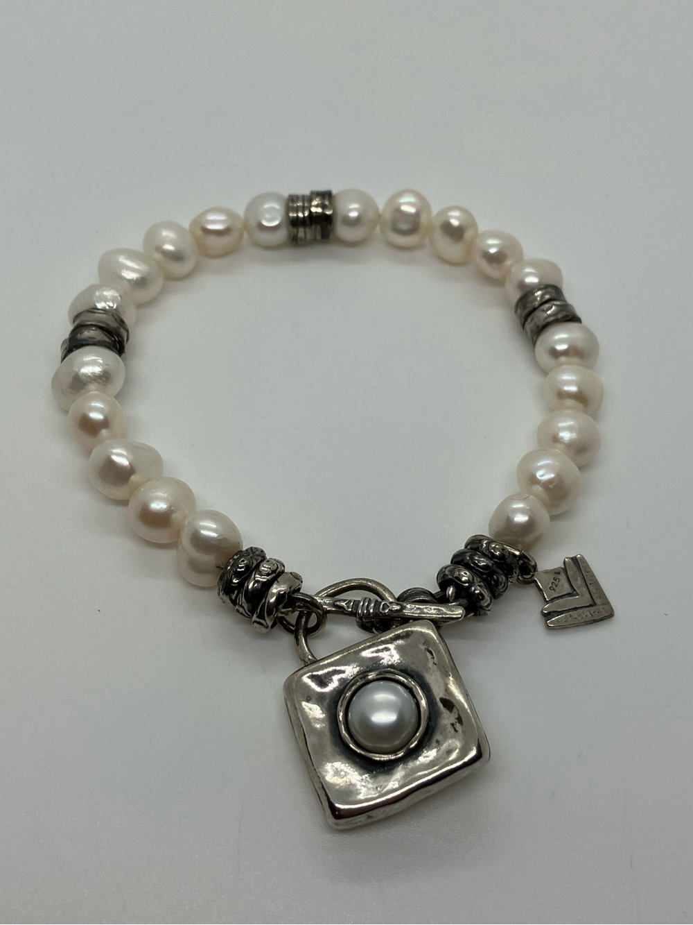 Silpada 925 Sterling Silver Freshwater Pearl Toggle Clasp Heavy Bracelet |B1439
